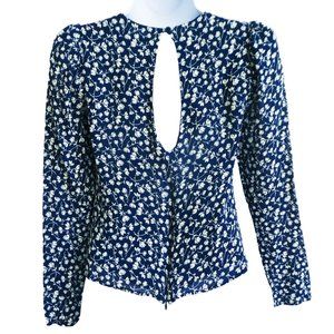 Reformation USA Floral Puff Long Sleeve Top Cutout Keyhole Button Zipper Back XS